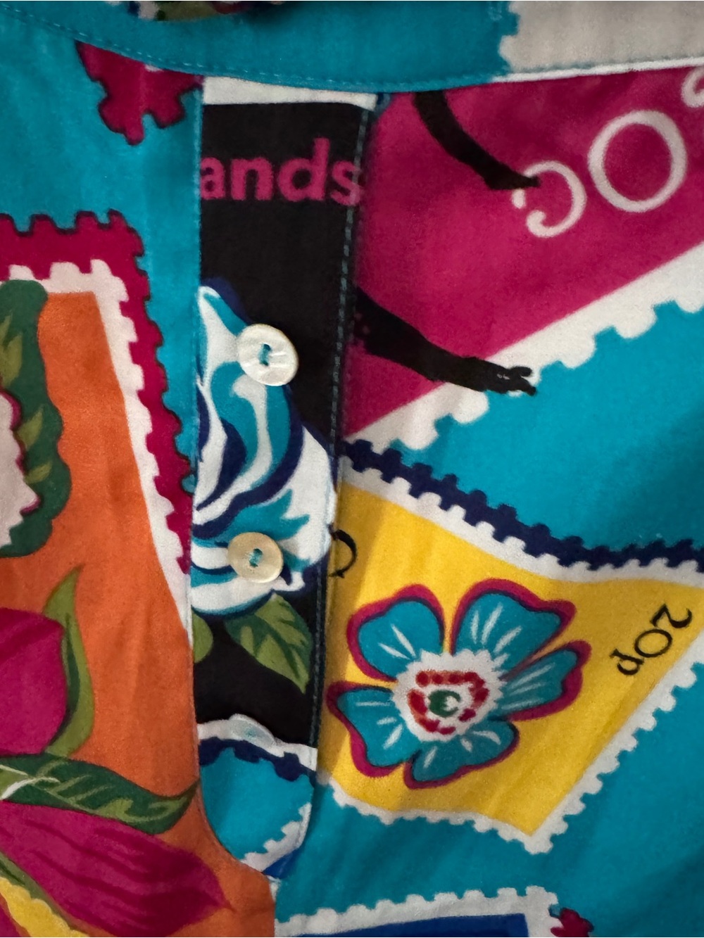 Teal Tropical Stamp-Print Wide Leg Pants - Picture 3 of 5